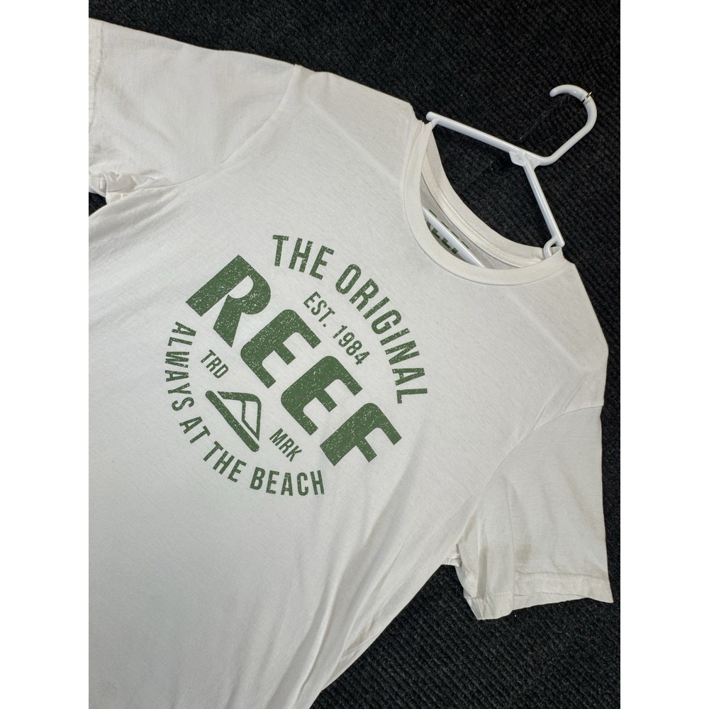 Reef Graphic Tee Mens Large White Casual Short Sleeve T-Shirt Est 1984 Cotton